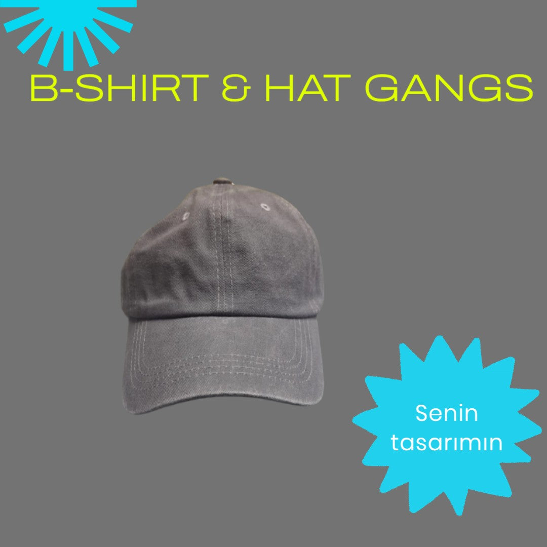 ''Kendi Şapkanı Yarat!" Kişiye Özel Tasarım Yıkamalı Şapka Gri - B-Shirt - Tişört Tasarım Atölyesi