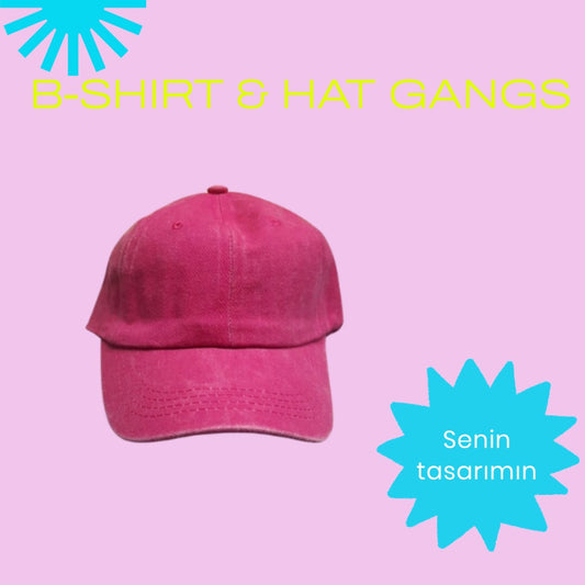"Senin İmzan, Senin Şapkan" Kişiye Özel Tasarım Şapka | Yıkamalı Pembe Şapka - B-Shirt - Tişört Tasarım Atölyesi