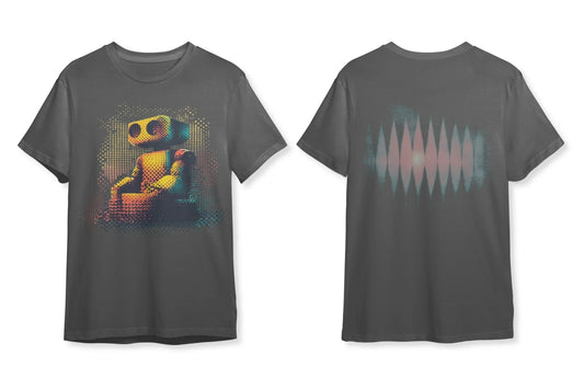 "Retro-Fütüristik Robot ve Gizemli Sinyali" Çift Yönlü Tasarım Tişört - B-Shirt - Tişört Tasarım Atölyesi