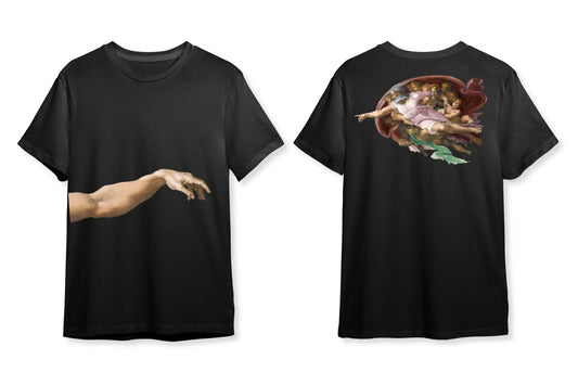 Genesis Touch - Yaratılış Dokunuşu - Adem ve Tanrı" Rönesans Sanatı Tişörtü - B-Shirt - Tişört Tasarım Atölyesi