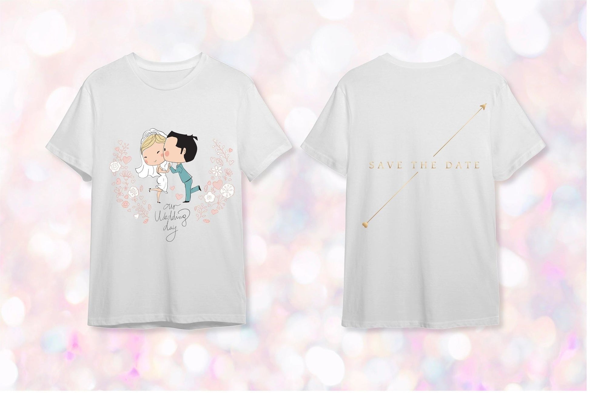 "Our Wedding Day" – Save-the-Date Romantik Çift Tişörtü - B-Shirt - Tişört Tasarım Atölyesi