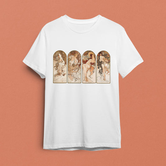 "Alphonse Mucha - Mevsimler" Art Nouveau Zarafeti Tişörtü