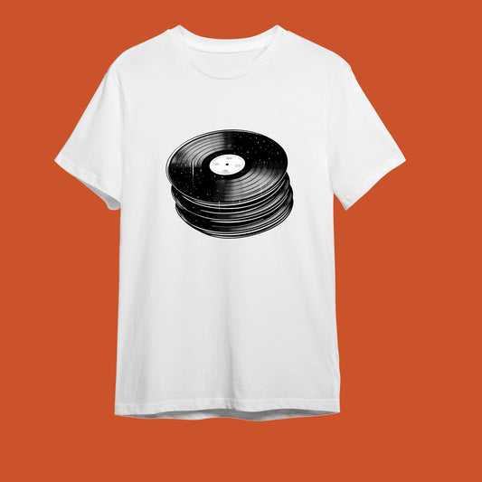 "Spin Stack - Plak Yığını Ritmi" Vintage Müzik Tişörtü